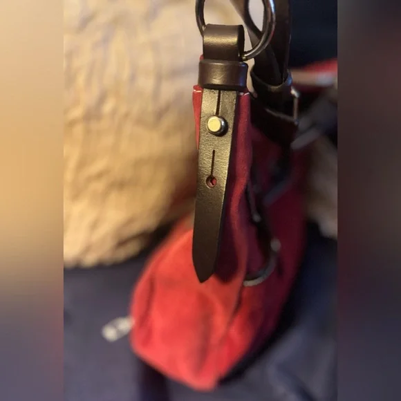 Dooney & Bourke Vintage Safari Suede Hobo Bag (Red/Brown) - EUC - Picture 9 of 16
